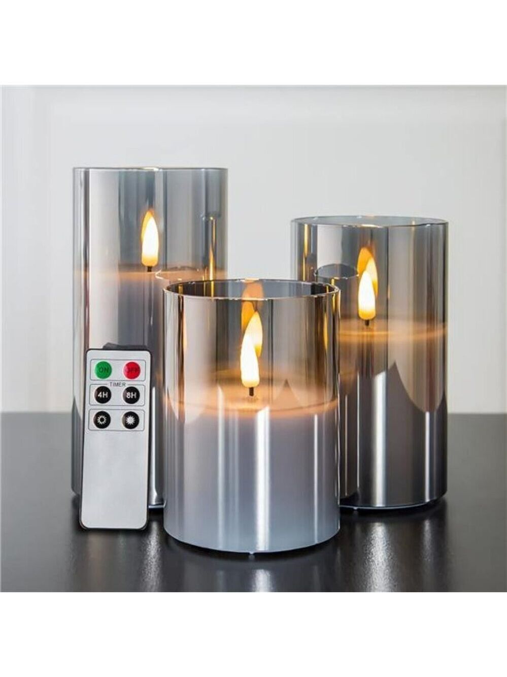 Eywamage Grey Flameless LED Candles Set Remote Pillar Battery Operated Decor